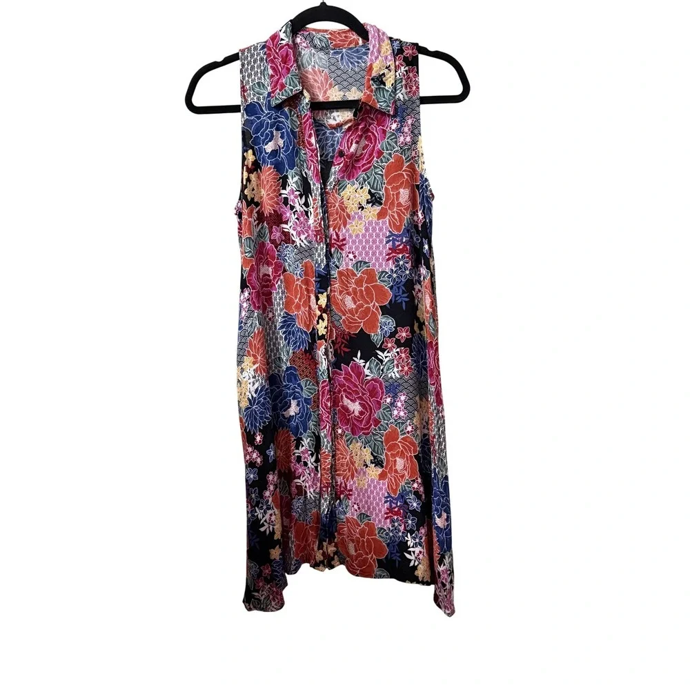Cupio | Dresses | Cupio Dress Womens S Multicolor Floral Shirt Dress  Sleeveless Collared Viscose | Poshmark